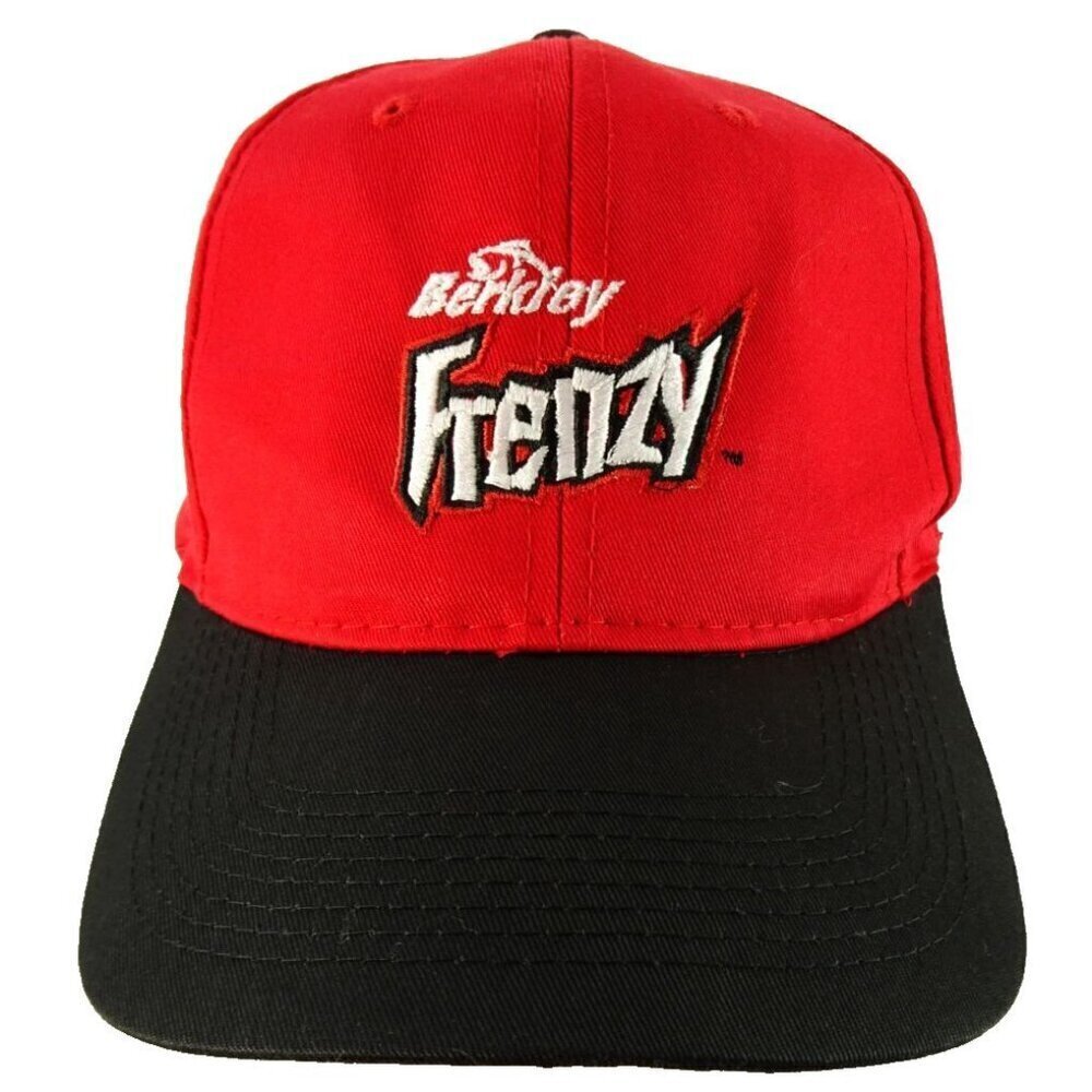 Vintage Berkley Frenzy Fishing Red Black Snapback Baseball Cap Hat Adjustable